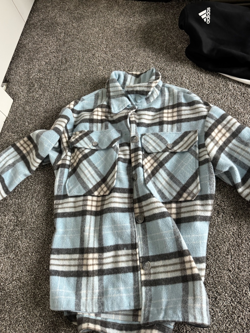 Light Blue Plaid Button-Up Shacket